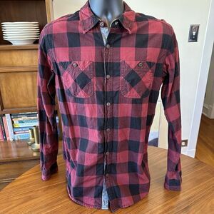 Vintage Ruff Hewn Mens Red/Black Long Sleeve Button Down Plaid Shirt Size Small
